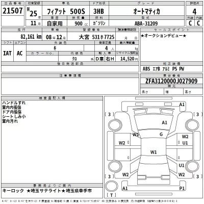 Fiat 500S  с аукциона в Японии