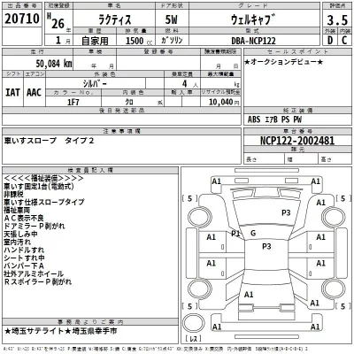Toyota RACTIS  с аукциона в Японии