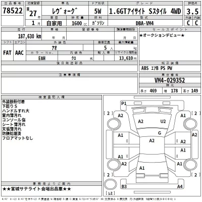 Subaru LEVORG  с аукциона в Японии