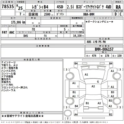 Subaru LEGACY B4  с аукциона в Японии