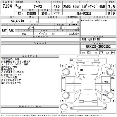 Toyota MARK X  с аукциона в Японии