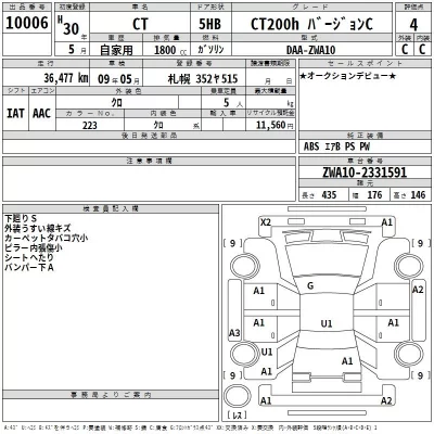 Lexus CT  с аукциона в Японии