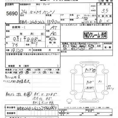 Mercedes-Benz B CLASS  с аукциона в Японии