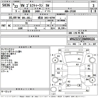 Volkswagen GOLF TOURAN  с аукциона в Японии