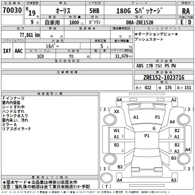 Toyota AURIS  с аукциона в Японии