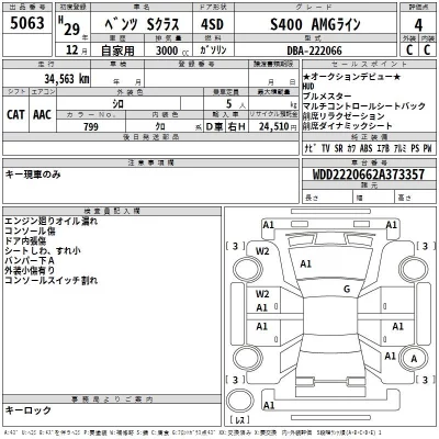Mercedes-Benz S CLASS  с аукциона в Японии