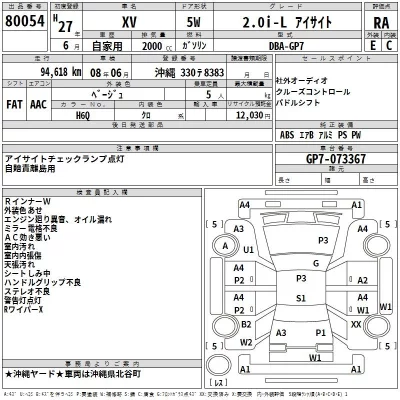 Subaru XV  с аукциона в Японии