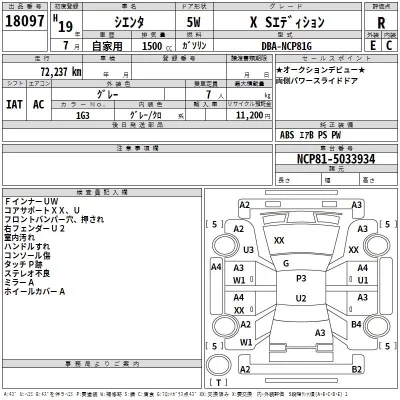 Toyota SIENTA  с аукциона в Японии
