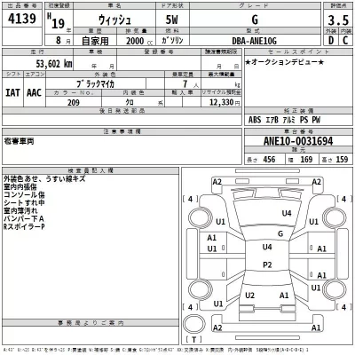 Toyota WISH  с аукциона в Японии