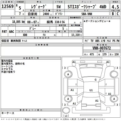 Subaru LEVORG  с аукциона в Японии