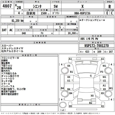 Toyota SIENTA  с аукциона в Японии