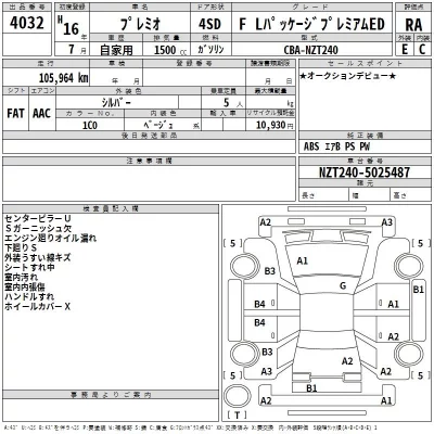 Toyota PREMIO  с аукциона в Японии