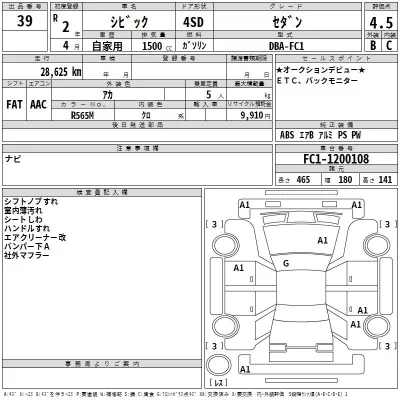 Honda CIVIC  с аукциона в Японии
