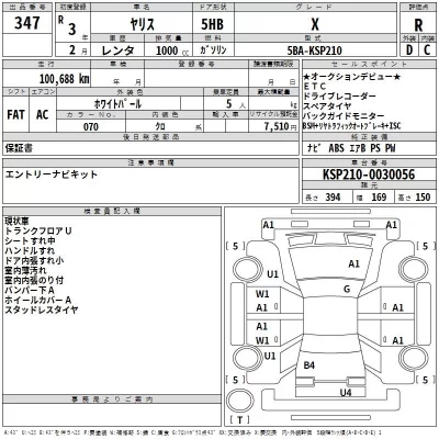Toyota YARIS  с аукциона в Японии