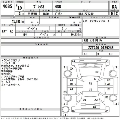 Toyota PREMIO  с аукциона в Японии
