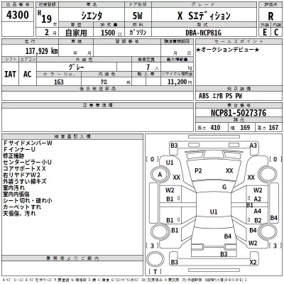 Toyota SIENTA  с аукциона в Японии