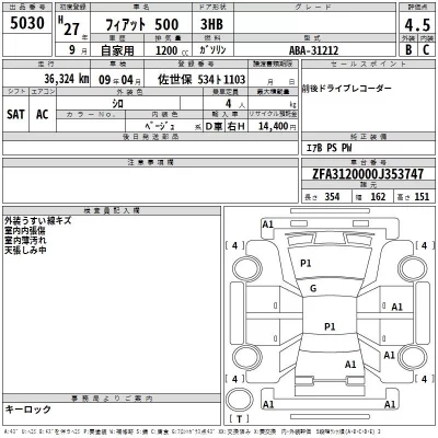 Fiat 500  с аукциона в Японии