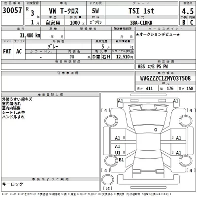 Volkswagen T-CROSS  с аукциона в Японии