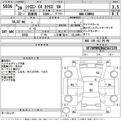 Citroen C4  с аукциона в Японии