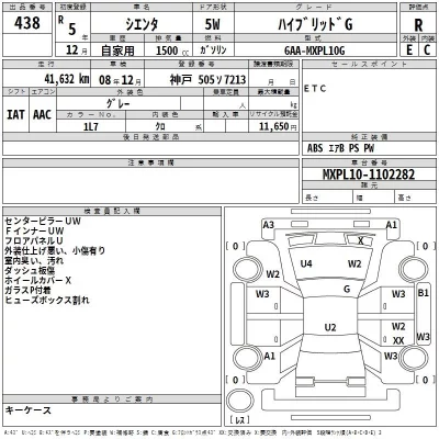 Toyota SIENTA  с аукциона в Японии