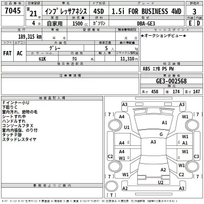Subaru IMPREZA  с аукциона в Японии