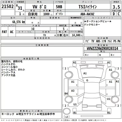 Volkswagen POLO  с аукциона в Японии