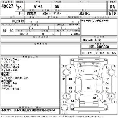 Honda VAMOS  с аукциона в Японии