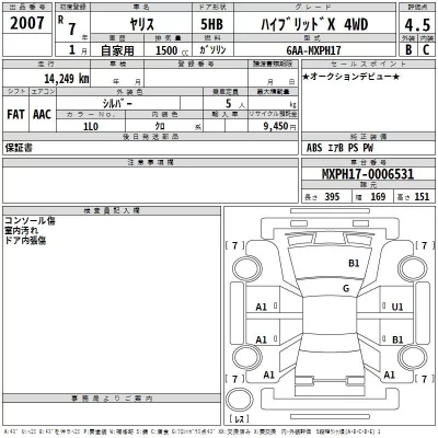 Toyota YARIS  с аукциона в Японии