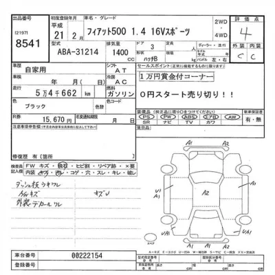 Fiat 500  с аукциона в Японии