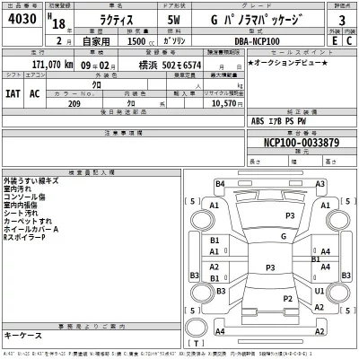 Toyota RACTIS  с аукциона в Японии