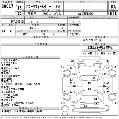 Toyota COROLLA FIELDER  с аукциона в Японии