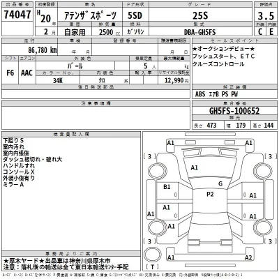 Mazda ATENZA SPORT  с аукциона в Японии