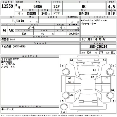 Toyota GT 86  с аукциона в Японии