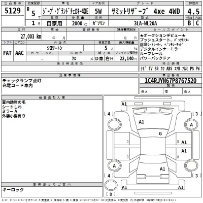 Chrysler JEEP GRAND CHEROKEE  с аукциона в Японии