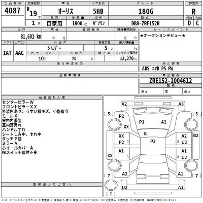 Toyota AURIS  с аукциона в Японии