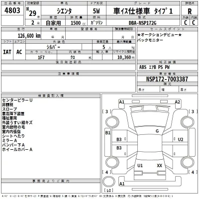 Toyota SIENTA  с аукциона в Японии