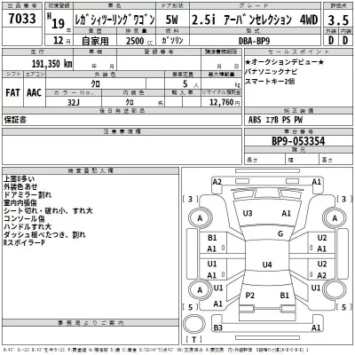 Subaru LEGACY  с аукциона в Японии
