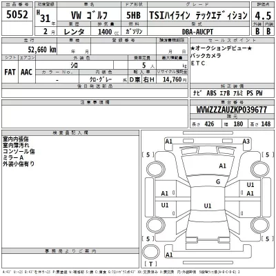 Volkswagen GOLF  с аукциона в Японии
