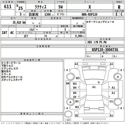 Toyota RACTIS  с аукциона в Японии