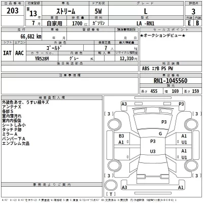 Honda STREAM  с аукциона в Японии
