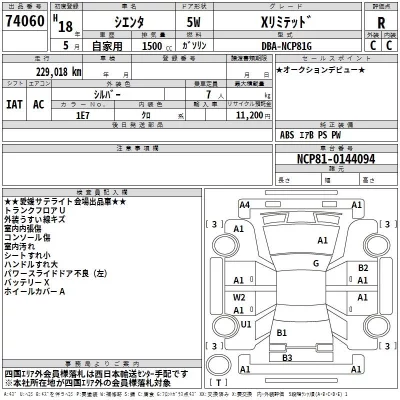 Toyota SIENTA  с аукциона в Японии