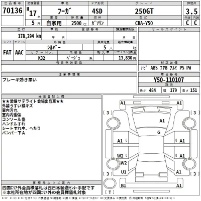 Nissan FUGA  с аукциона в Японии
