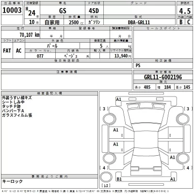 Lexus GS  с аукциона в Японии