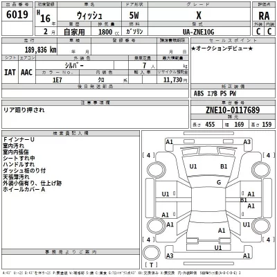 Toyota WISH  с аукциона в Японии