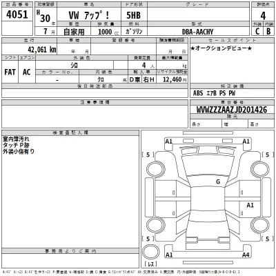 Volkswagen UP  с аукциона в Японии