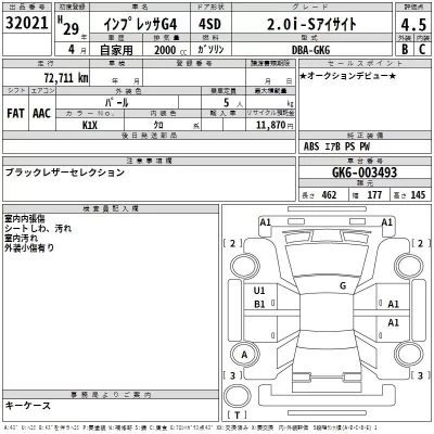 Subaru IMPREZA G4  с аукциона в Японии