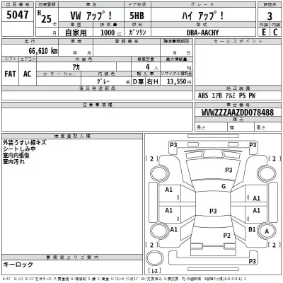 Volkswagen UP  с аукциона в Японии