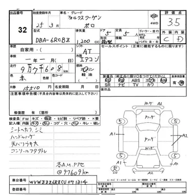 Volkswagen POLO  с аукциона в Японии