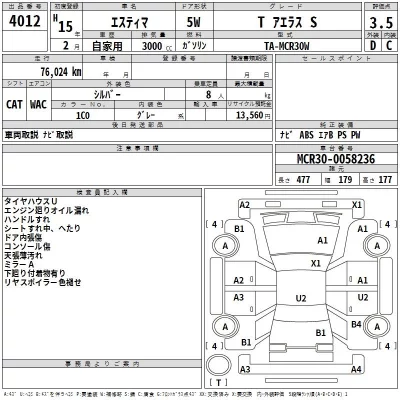 Toyota ESTIMA  с аукциона в Японии