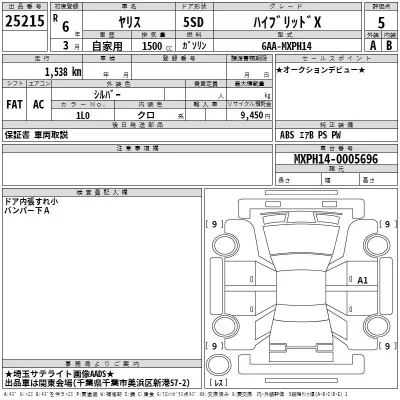 Toyota YARIS  с аукциона в Японии